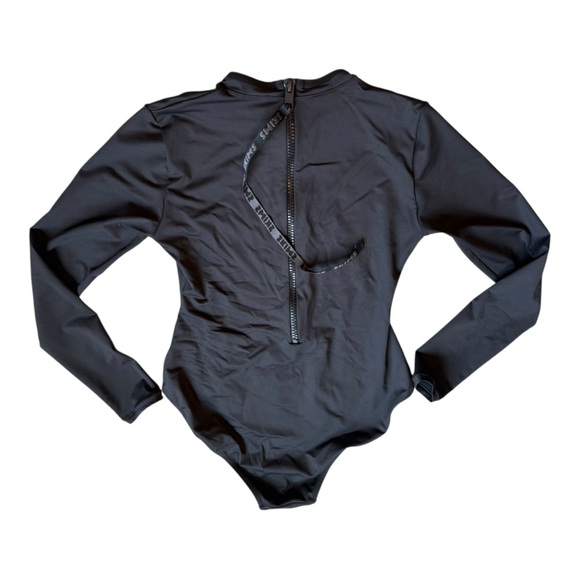 Skims Swim Zip Back Long Sleeve One Piece Black Sz M - Picture 2 of 3